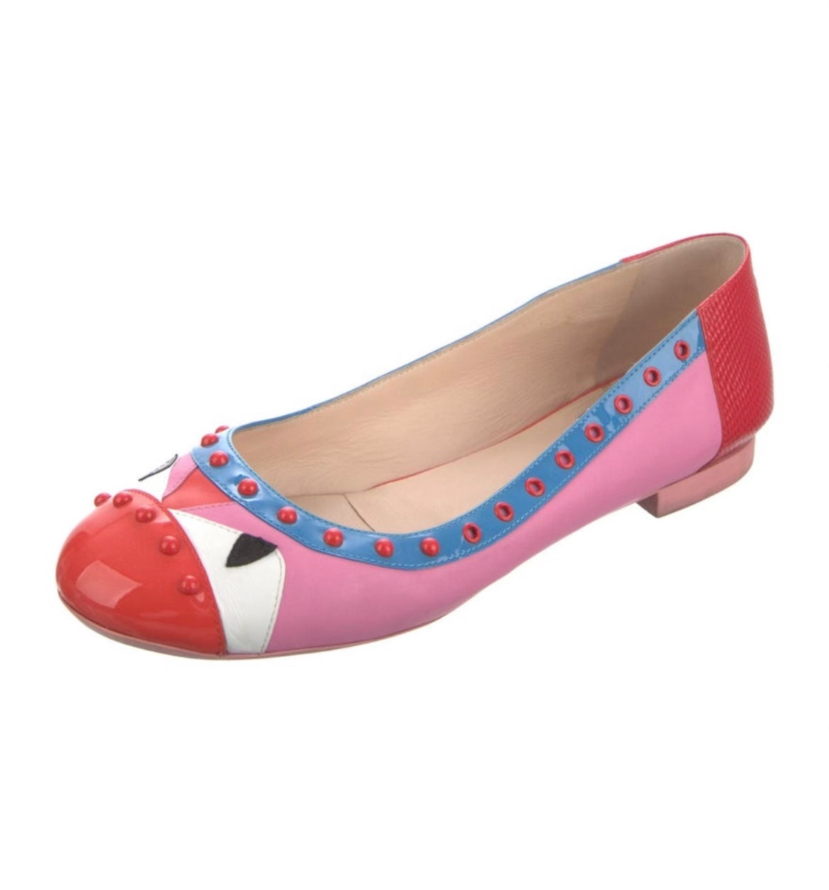 FENDI MONSTER BUG EYES STUDDED LEATHER BALLET FLATS