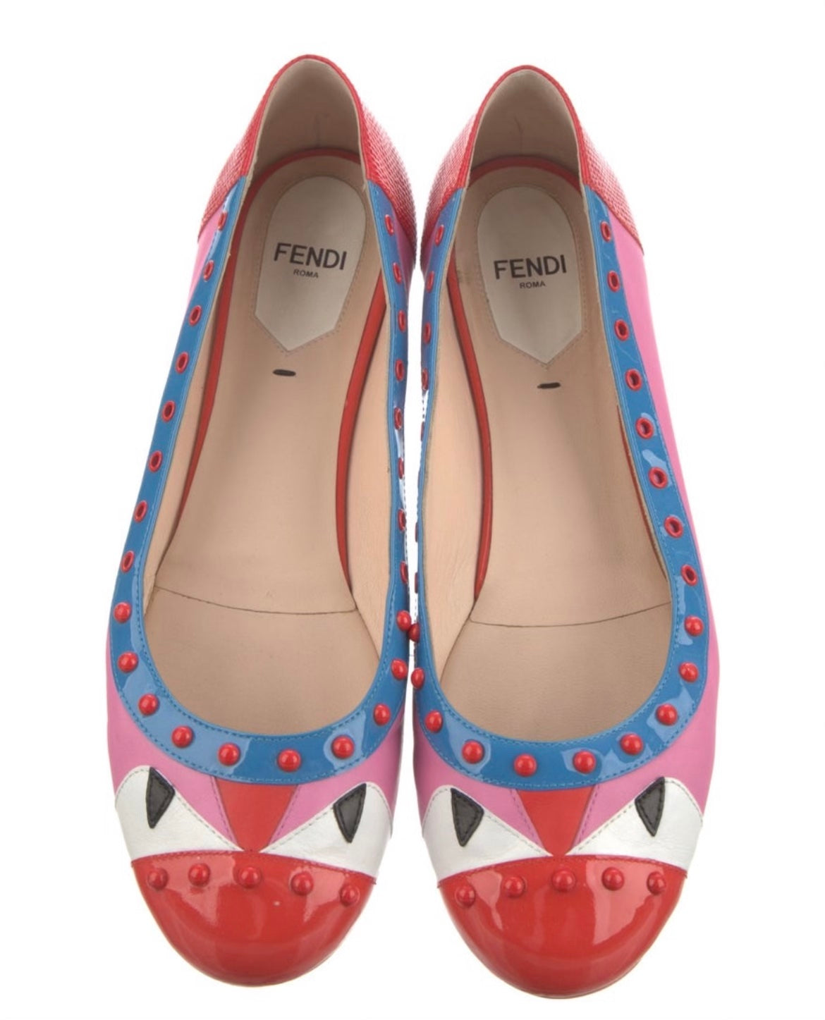 FENDI MONSTER BUG EYES STUDDED LEATHER BALLET FLATS