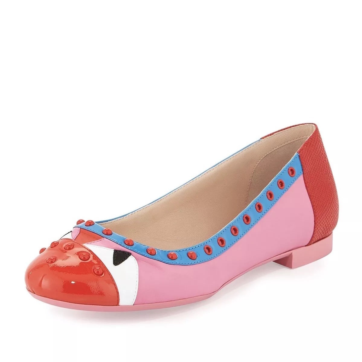 FENDI MONSTER BUG EYES STUDDED LEATHER BALLET FLATS