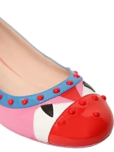 FENDI MONSTER BUG EYES STUDDED LEATHER BALLET FLATS