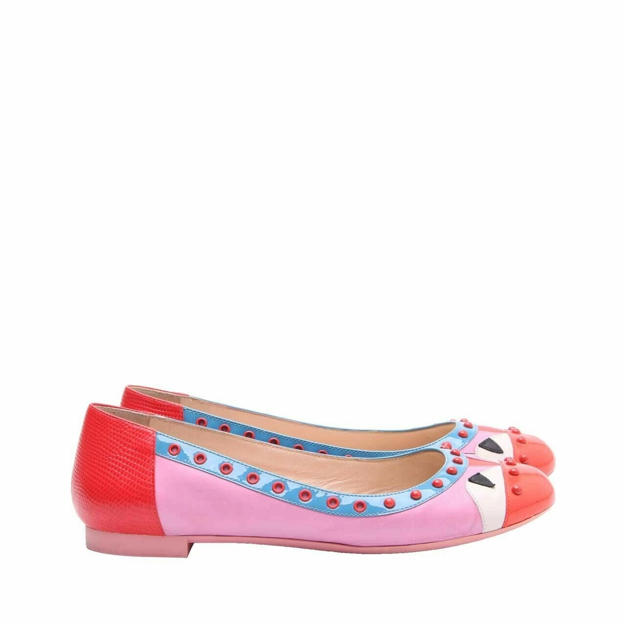 FENDI MONSTER BUG EYES STUDDED LEATHER BALLET FLATS