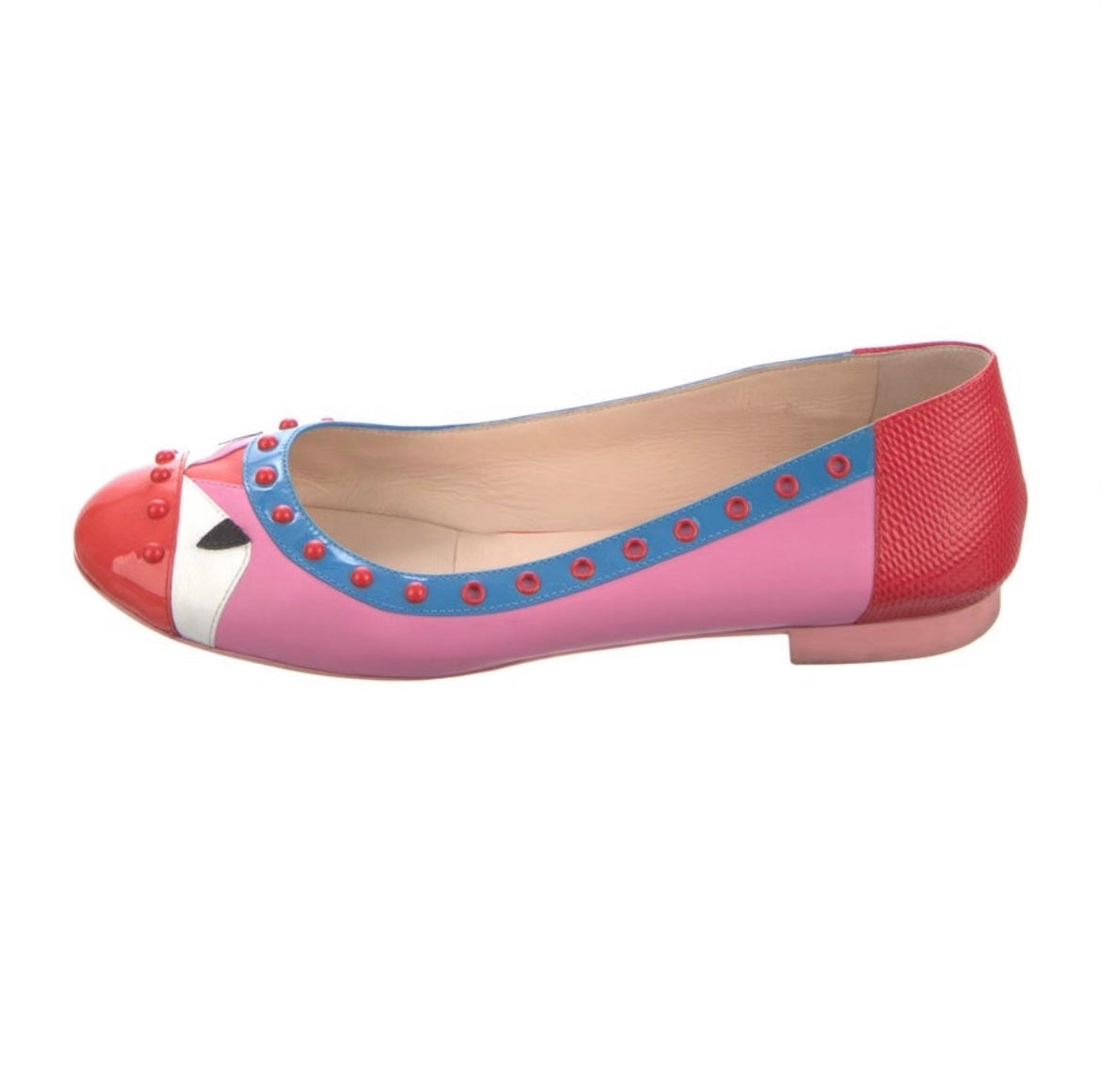 FENDI MONSTER BUG EYES STUDDED LEATHER BALLET FLATS