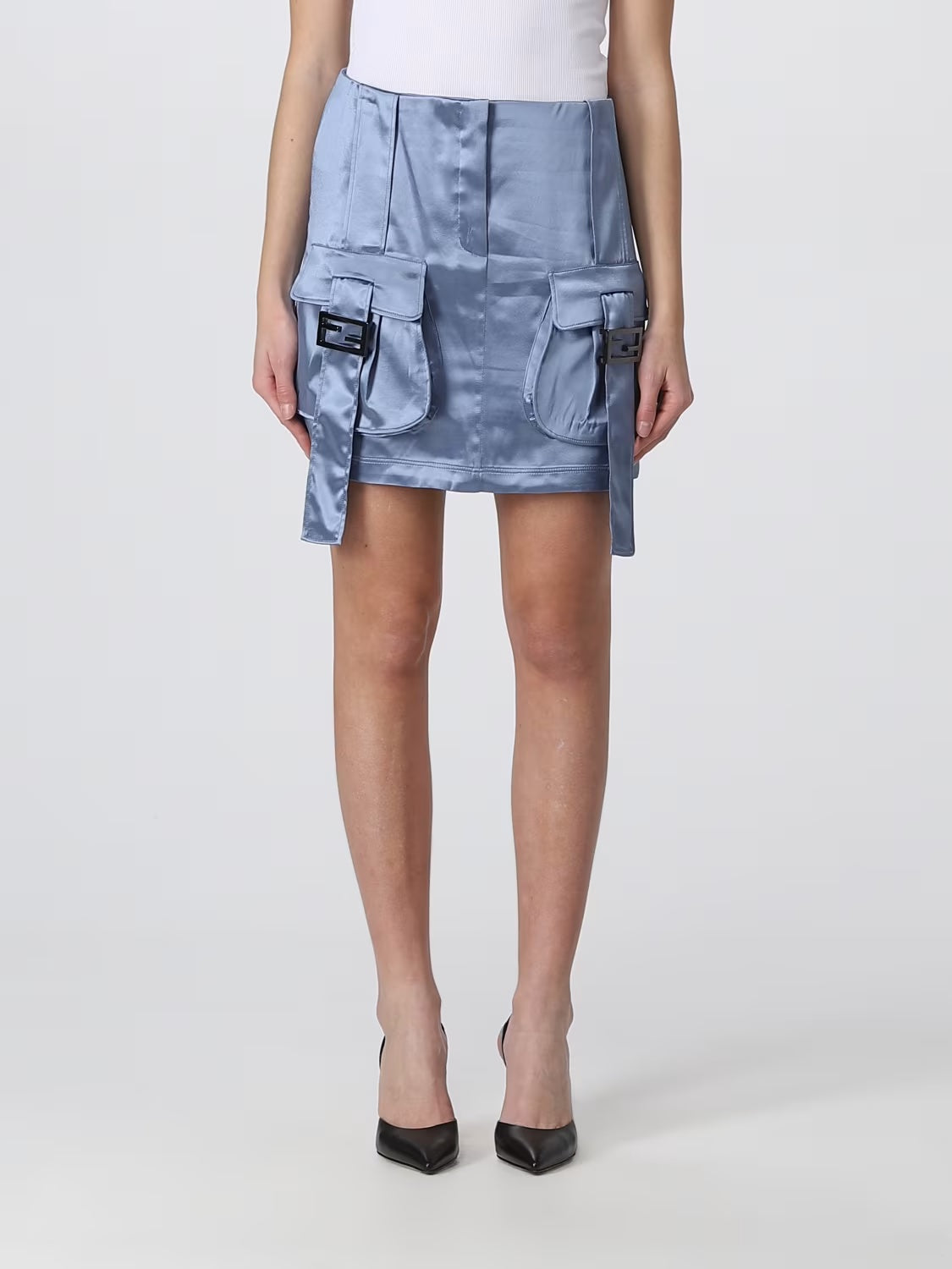 FENDI FF SATIN BUCKLE SKIRT