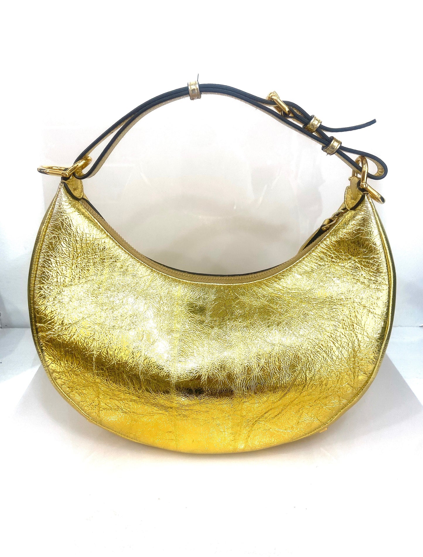 FENDI SMALL FENDIGRAPHY CALF GOLD HOBO BAG