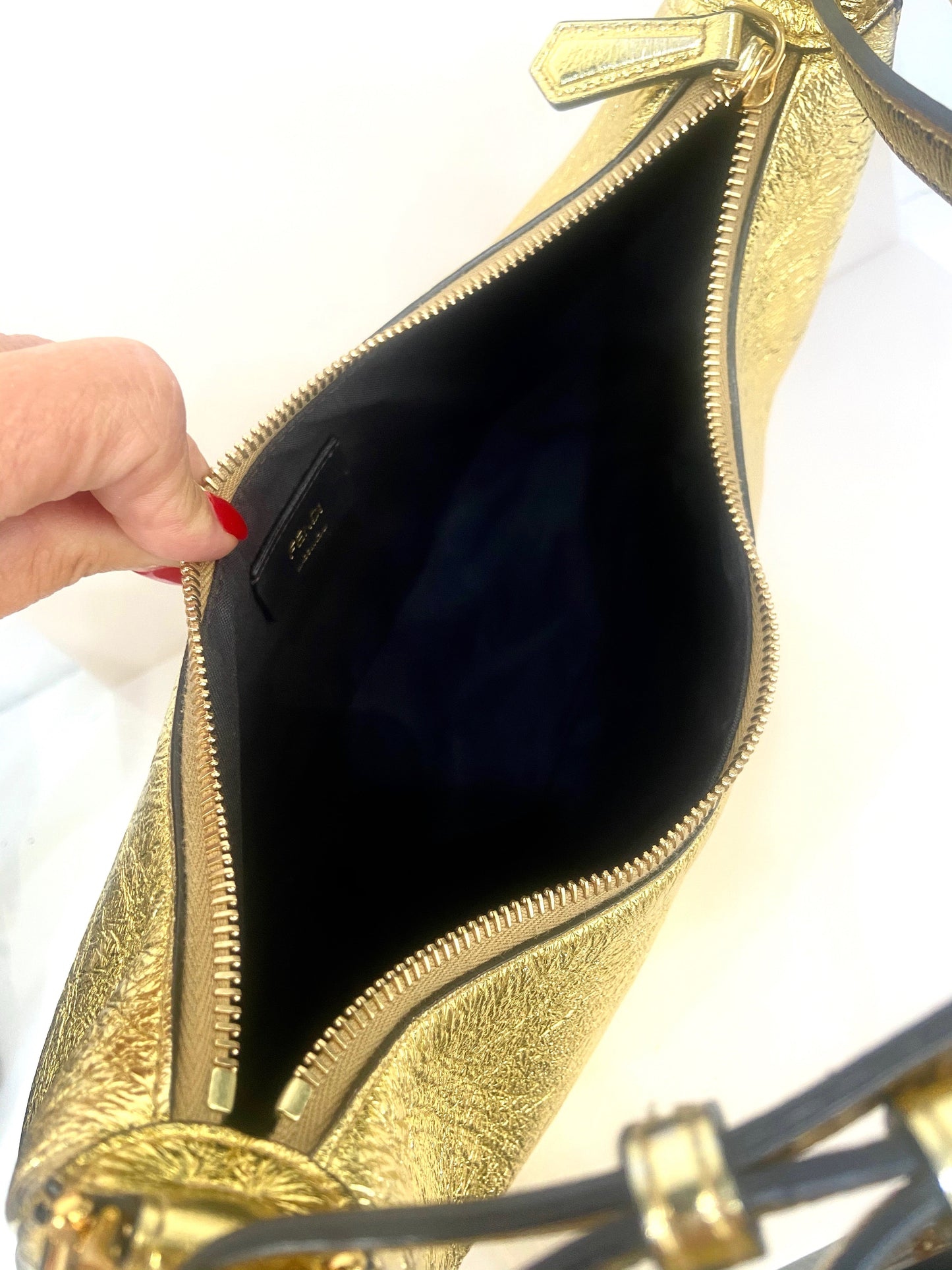 FENDI SMALL FENDIGRAPHY CALF GOLD HOBO BAG