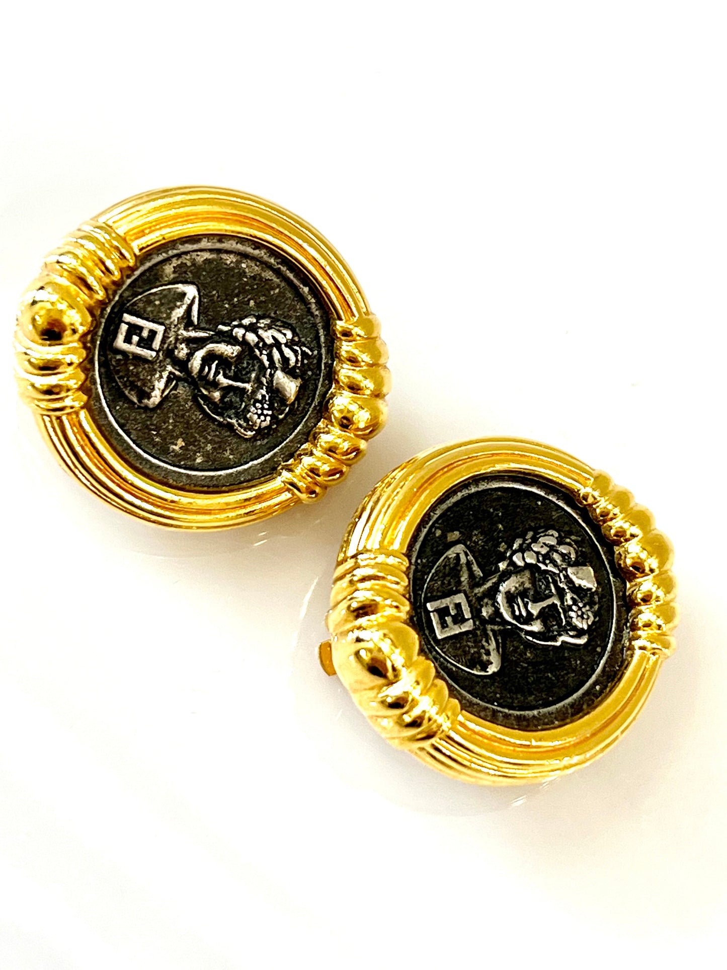 FENDI VINTAGE ROMAN COIN CLIP ON EARRINGS