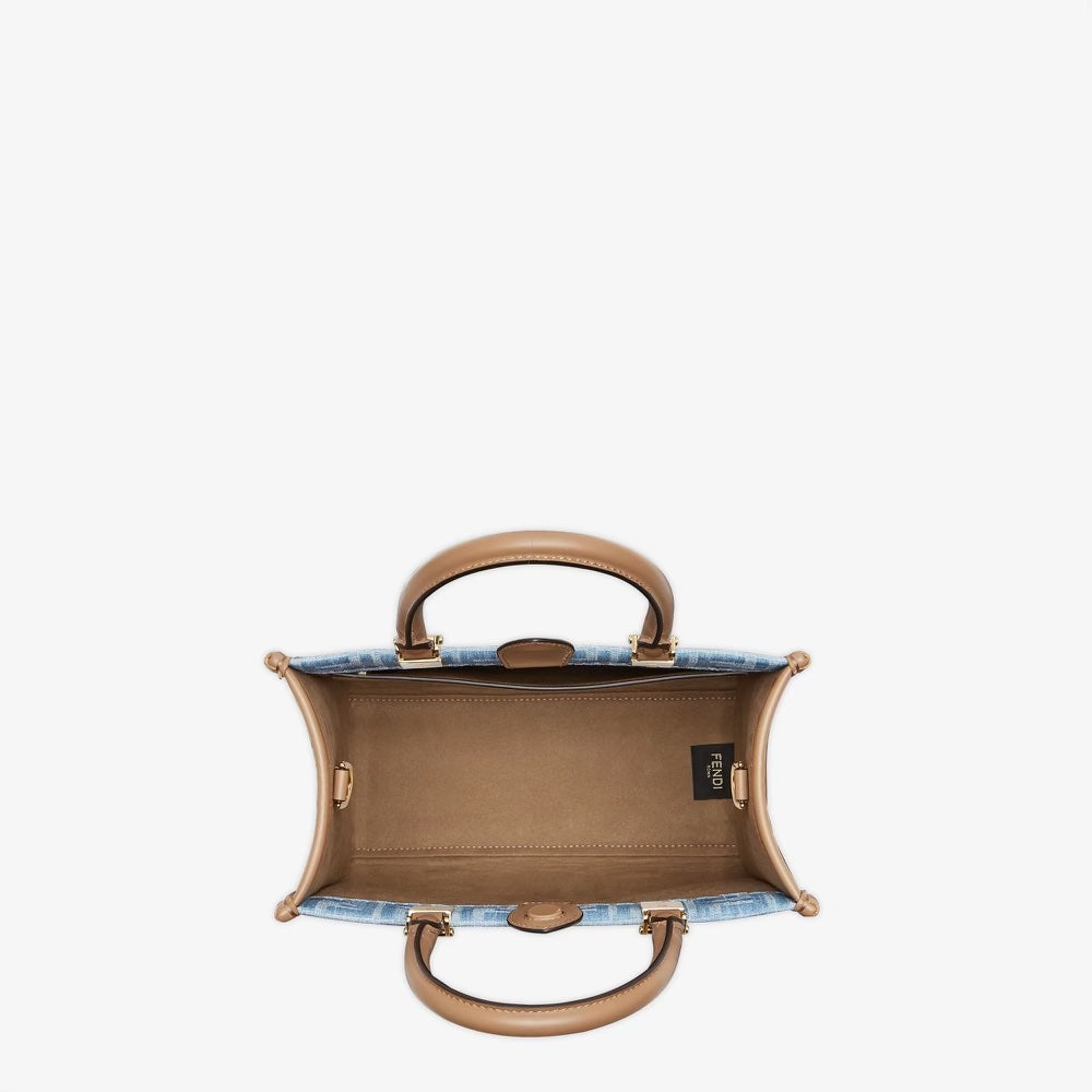 FENDI SUNSHINE FF DENIM SMALL SHOPPER TOTE BAG