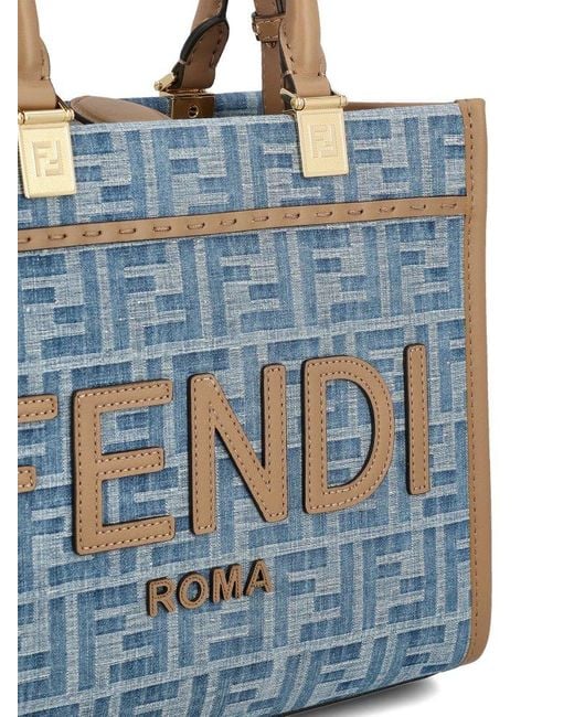 FENDI SUNSHINE FF DENIM SMALL SHOPPER TOTE BAG