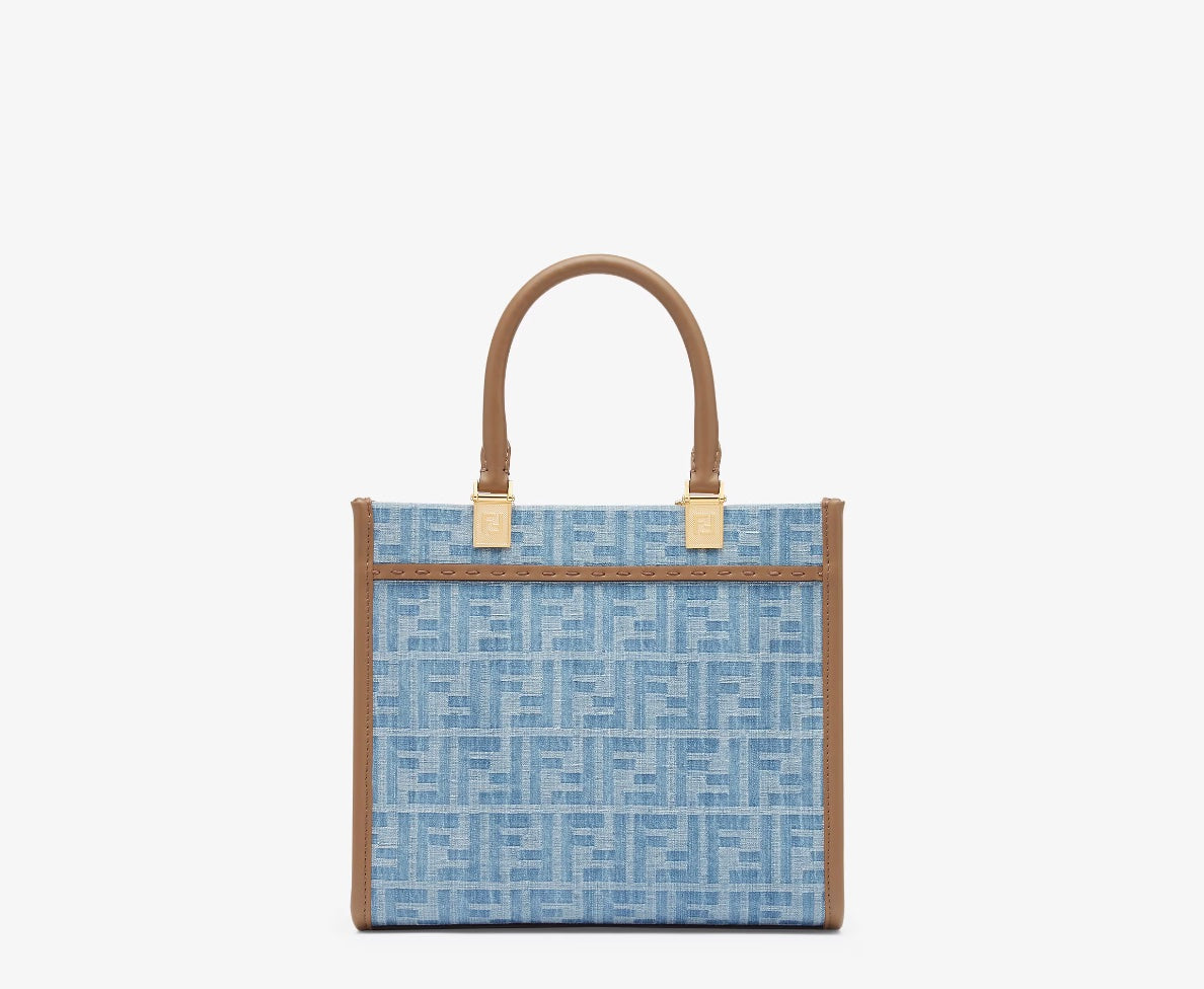 FENDI SUNSHINE FF DENIM SMALL SHOPPER TOTE BAG