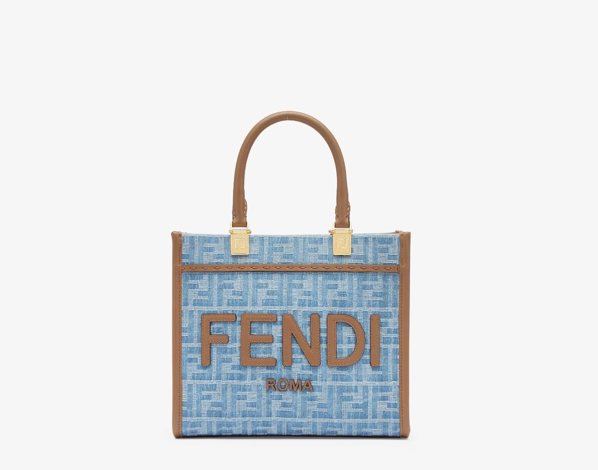 FENDI SUNSHINE FF DENIM SMALL SHOPPER TOTE BAG