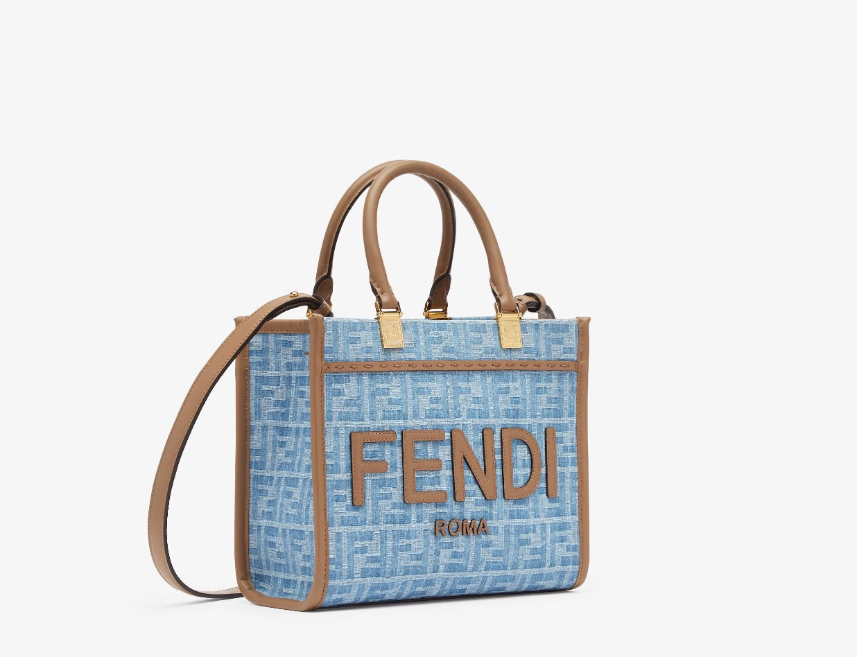 FENDI SUNSHINE FF DENIM SMALL SHOPPER TOTE BAG