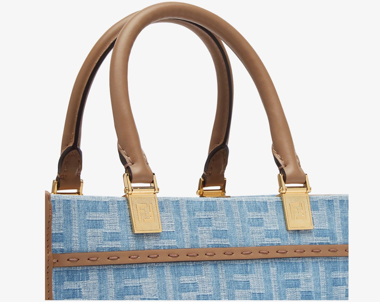 FENDI SUNSHINE FF DENIM SMALL SHOPPER TOTE BAG