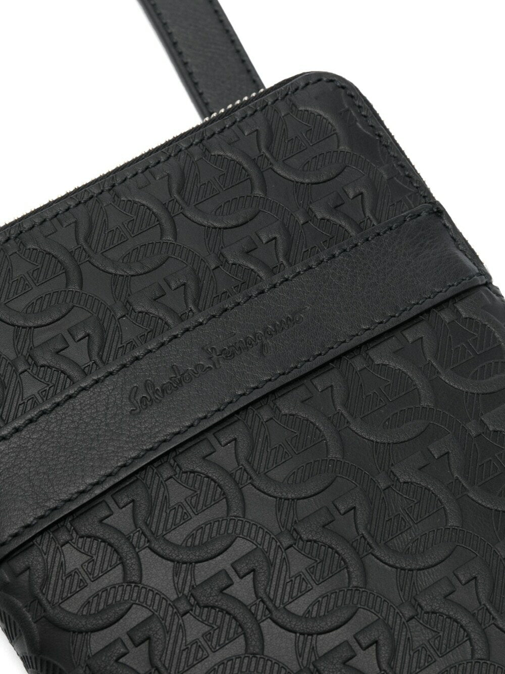FERRAGAMO GANCINI EMBOSSED LEATHER SMALL MESSENGER BAG