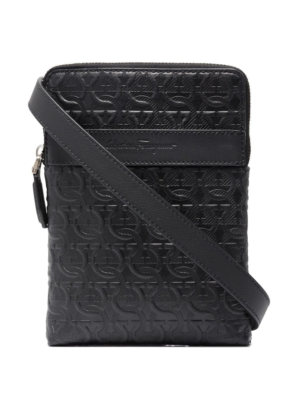 FERRAGAMO GANCINI EMBOSSED LEATHER SMALL MESSENGER BAG