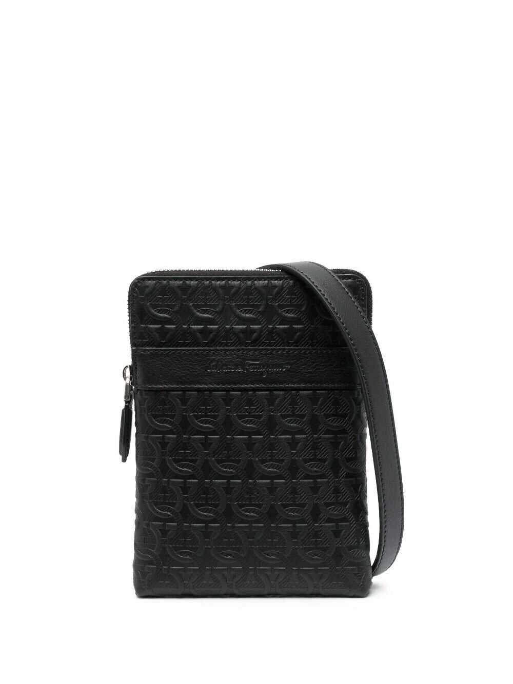 FERRAGAMO GANCINI EMBOSSED LEATHER SMALL MESSENGER BAG