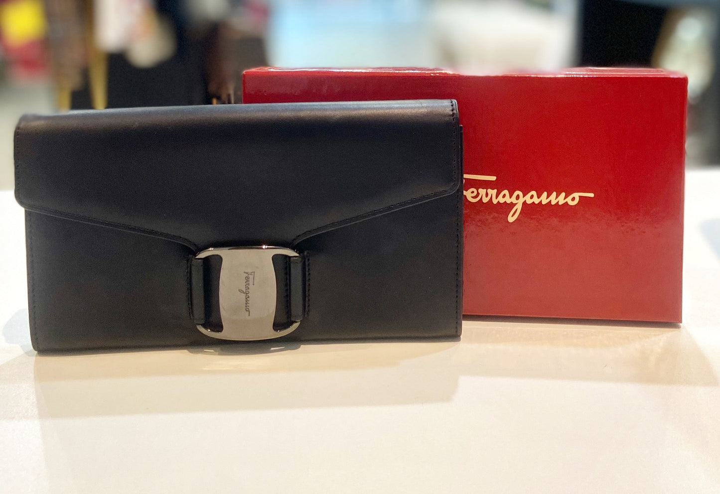 FERRAGAMO VARA CALFSKIN LEATHER LONG WALLET