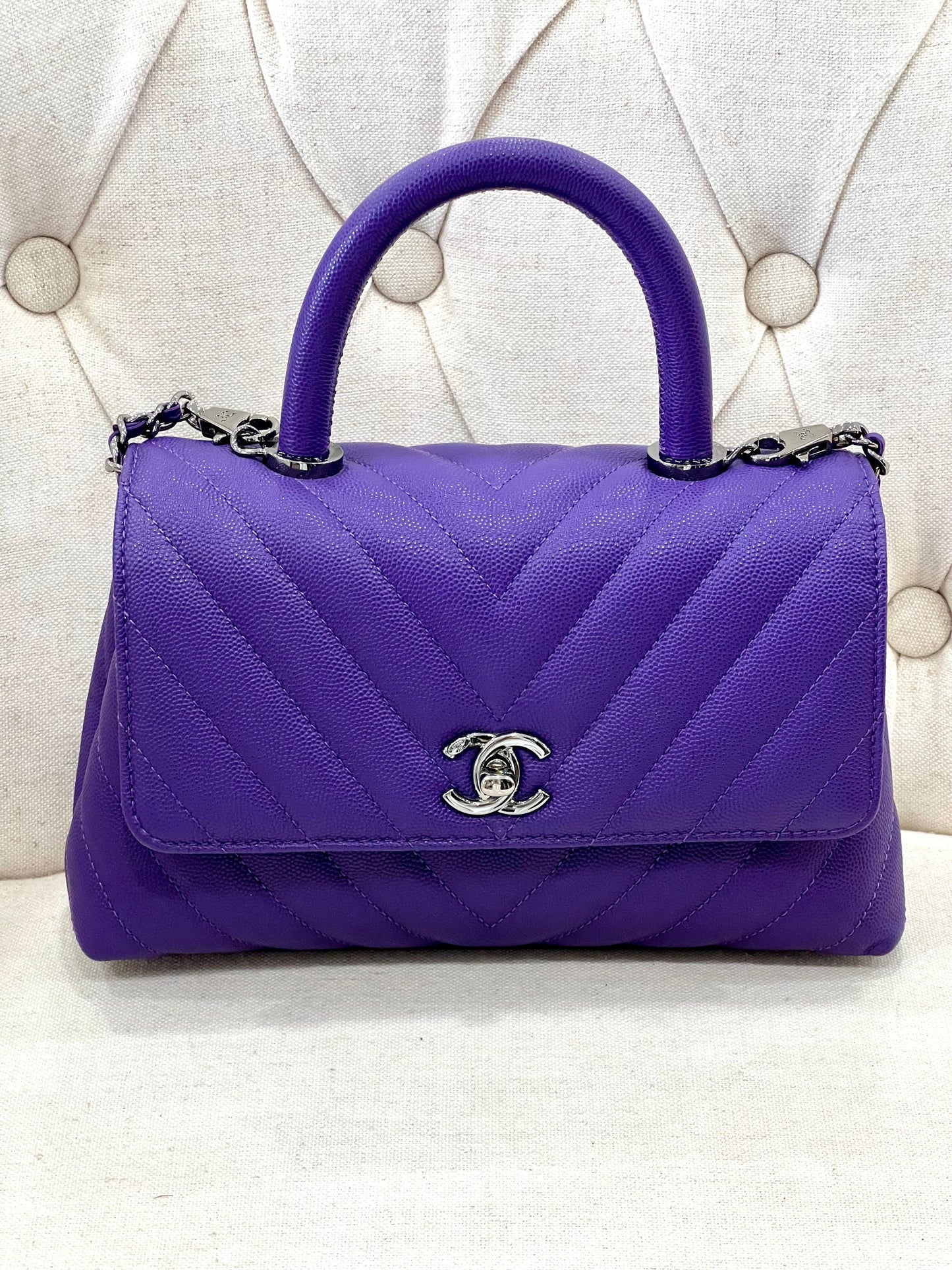 CHANEL MINI COCO HANDLE CHEVRON QUILTED CAVIAR LEATHER BAG