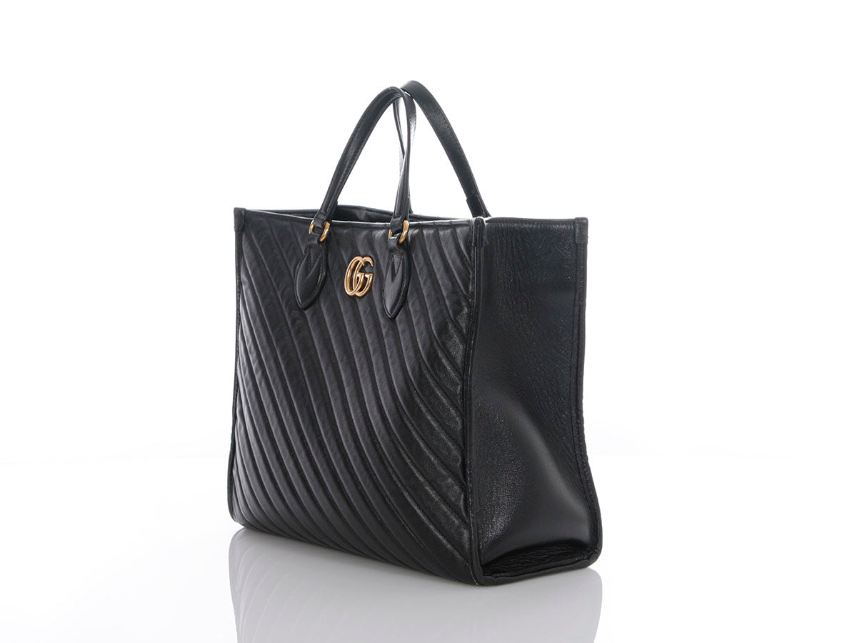 Gucci Black MatelassÃ© Diagonal GG Marmont Tote