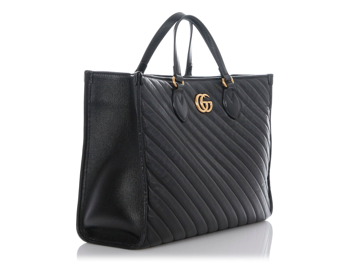Gucci Black MatelassÃ© Diagonal GG Marmont Tote