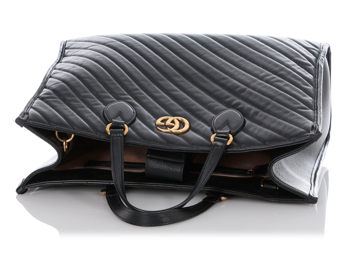 Gucci Black MatelassÃ© Diagonal GG Marmont Tote