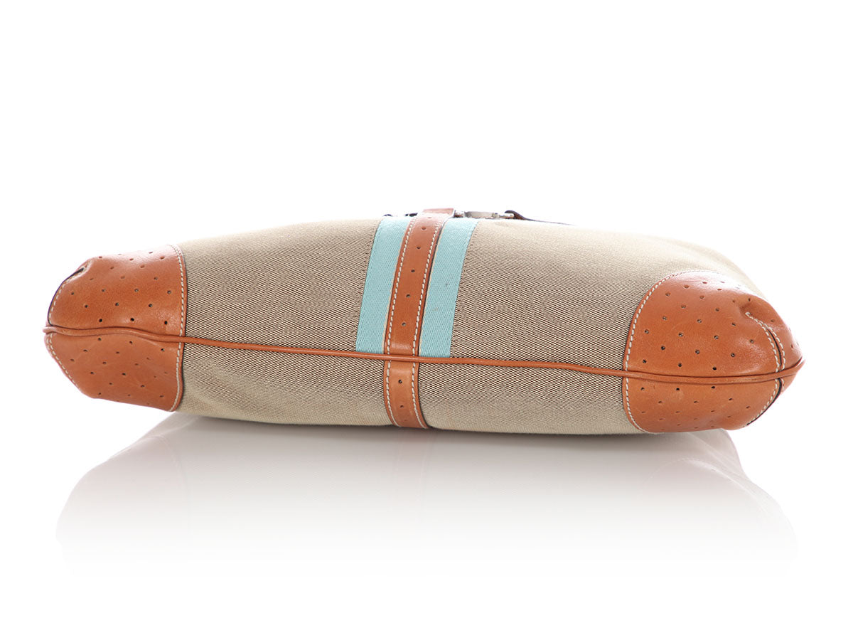 Gucci Beige and Tan Web Canvas Reins Bag