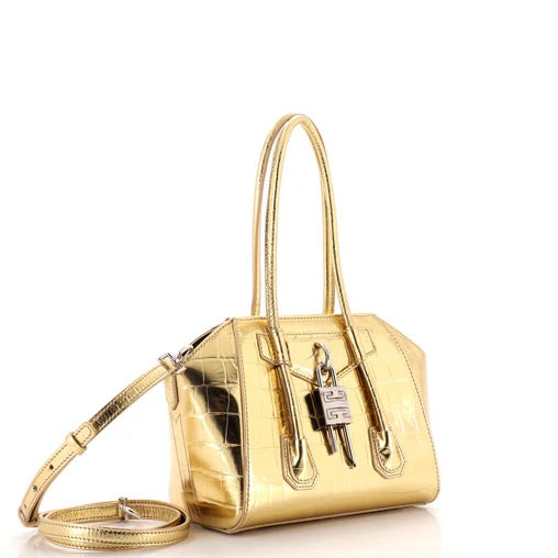 GIVENCHY CALFSKIN CROC EMBOSSED MINI LOCK ANTIGONA BAG