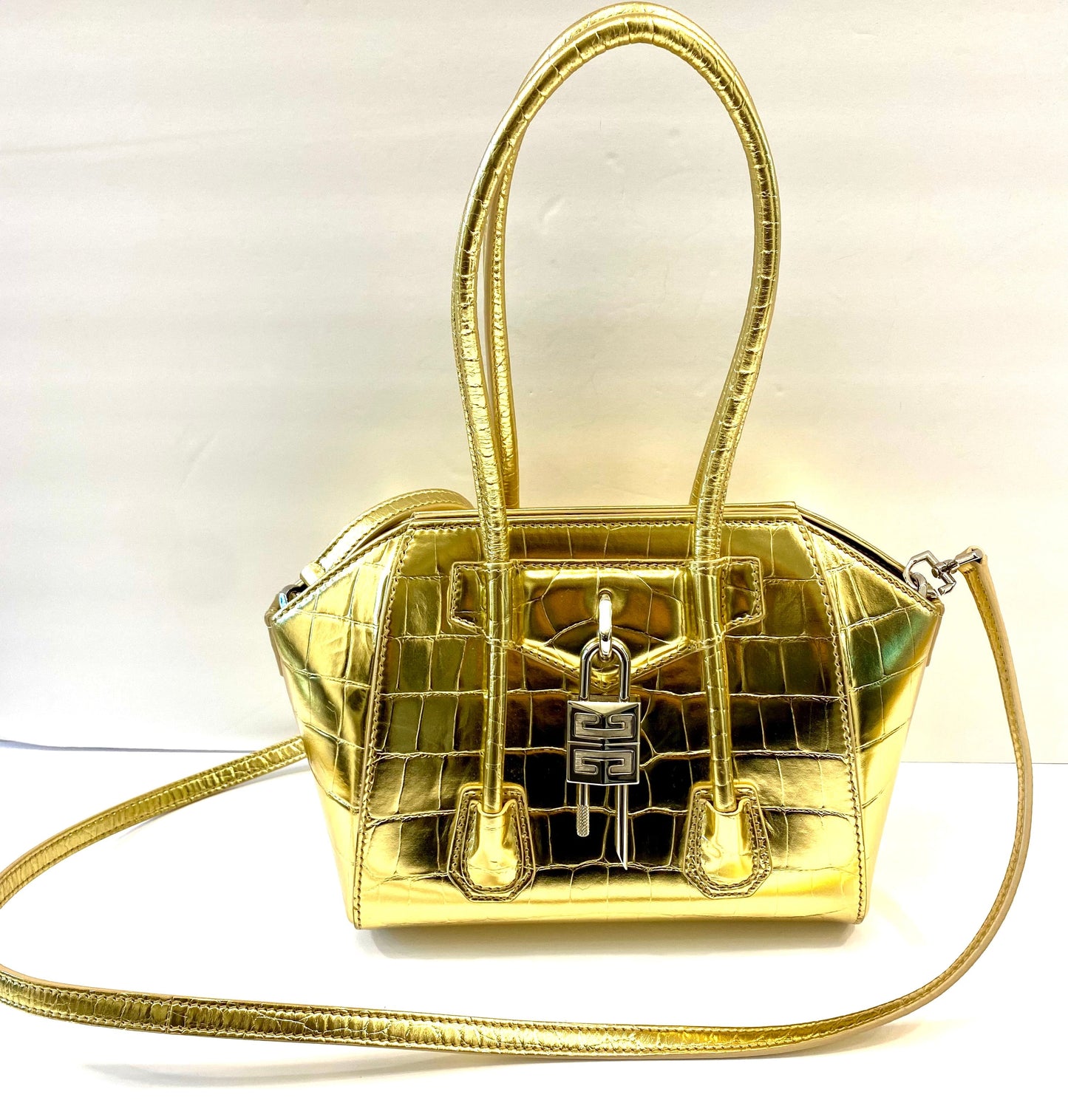 GIVENCHY CALFSKIN CROC EMBOSSED MINI LOCK ANTIGONA BAG