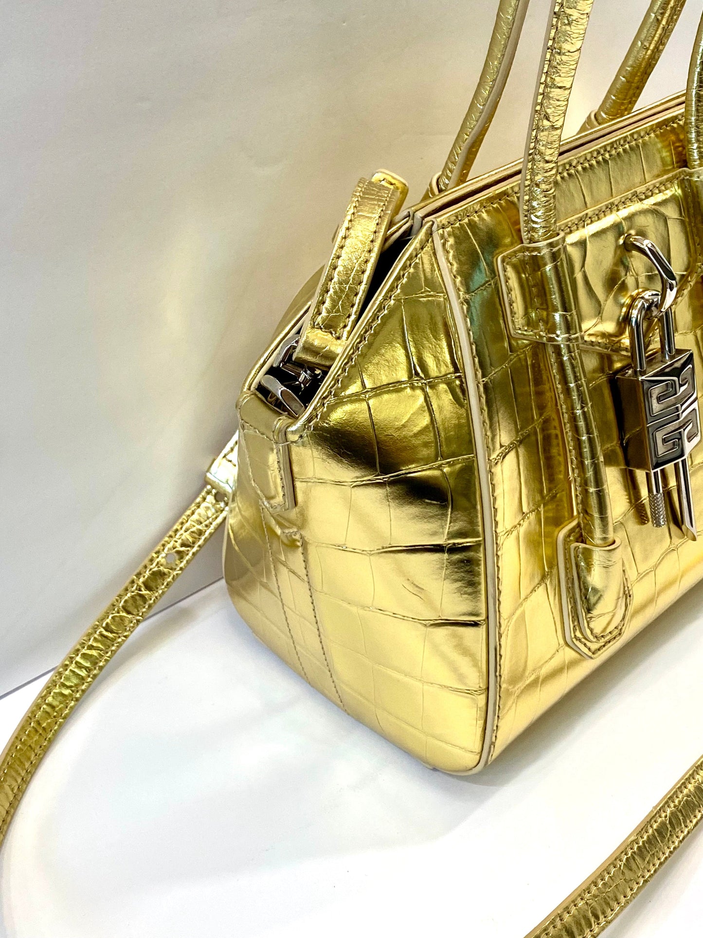 GIVENCHY CALFSKIN CROC EMBOSSED MINI LOCK ANTIGONA BAG