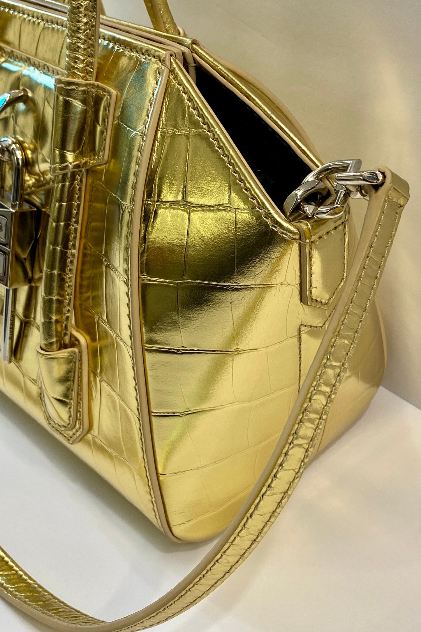 GIVENCHY CALFSKIN CROC EMBOSSED MINI LOCK ANTIGONA BAG