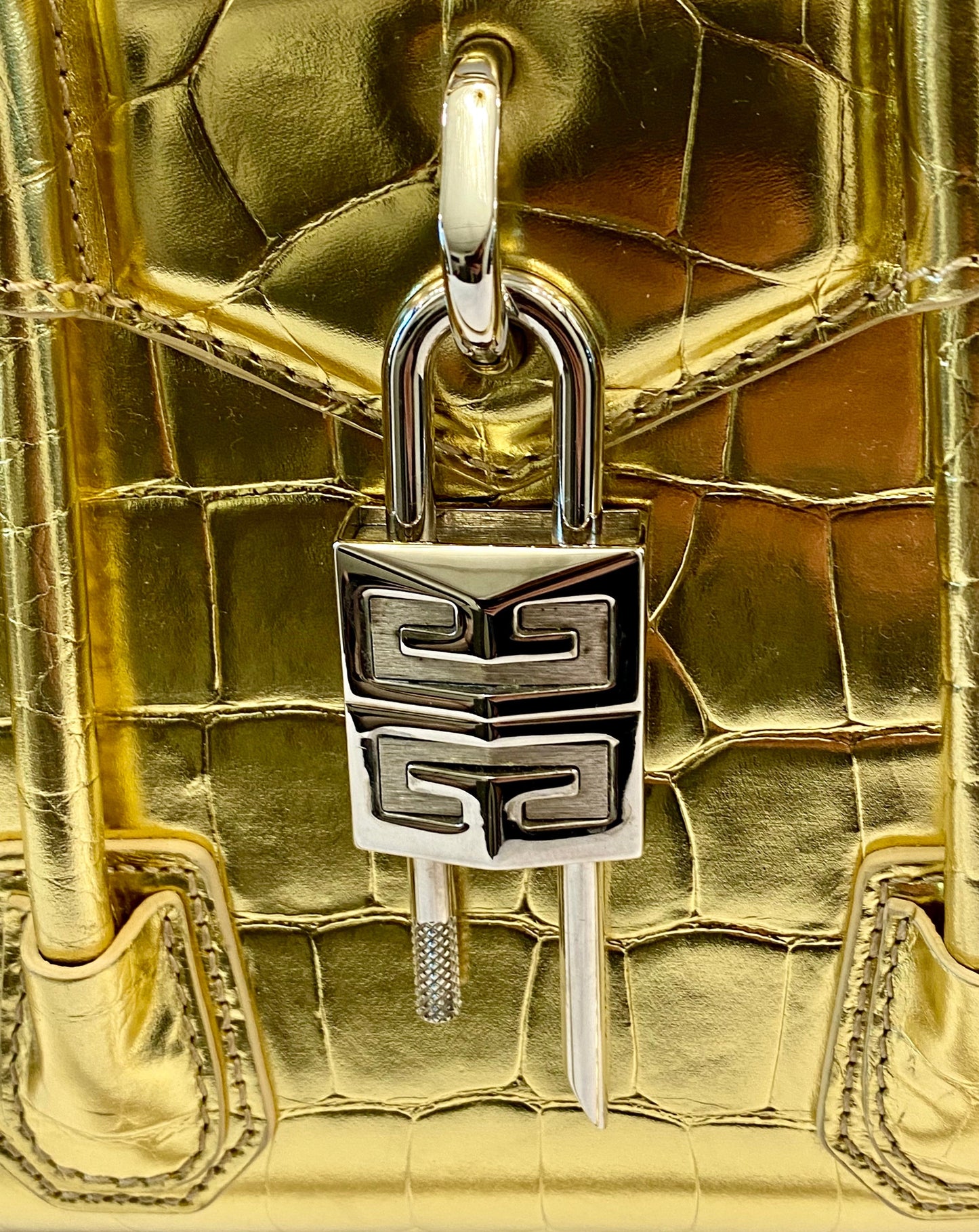 GIVENCHY CALFSKIN CROC EMBOSSED MINI LOCK ANTIGONA BAG