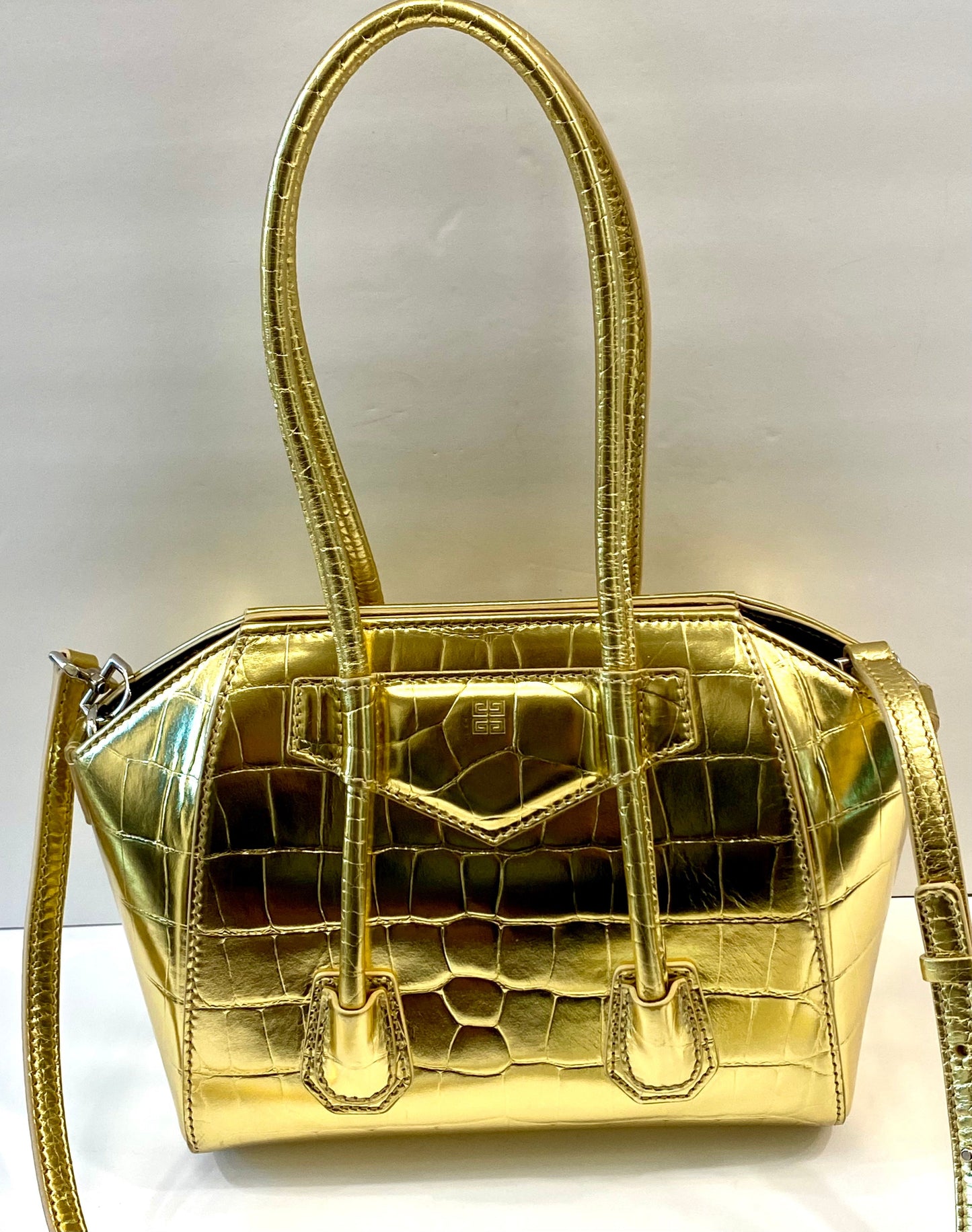 GIVENCHY CALFSKIN CROC EMBOSSED MINI LOCK ANTIGONA BAG