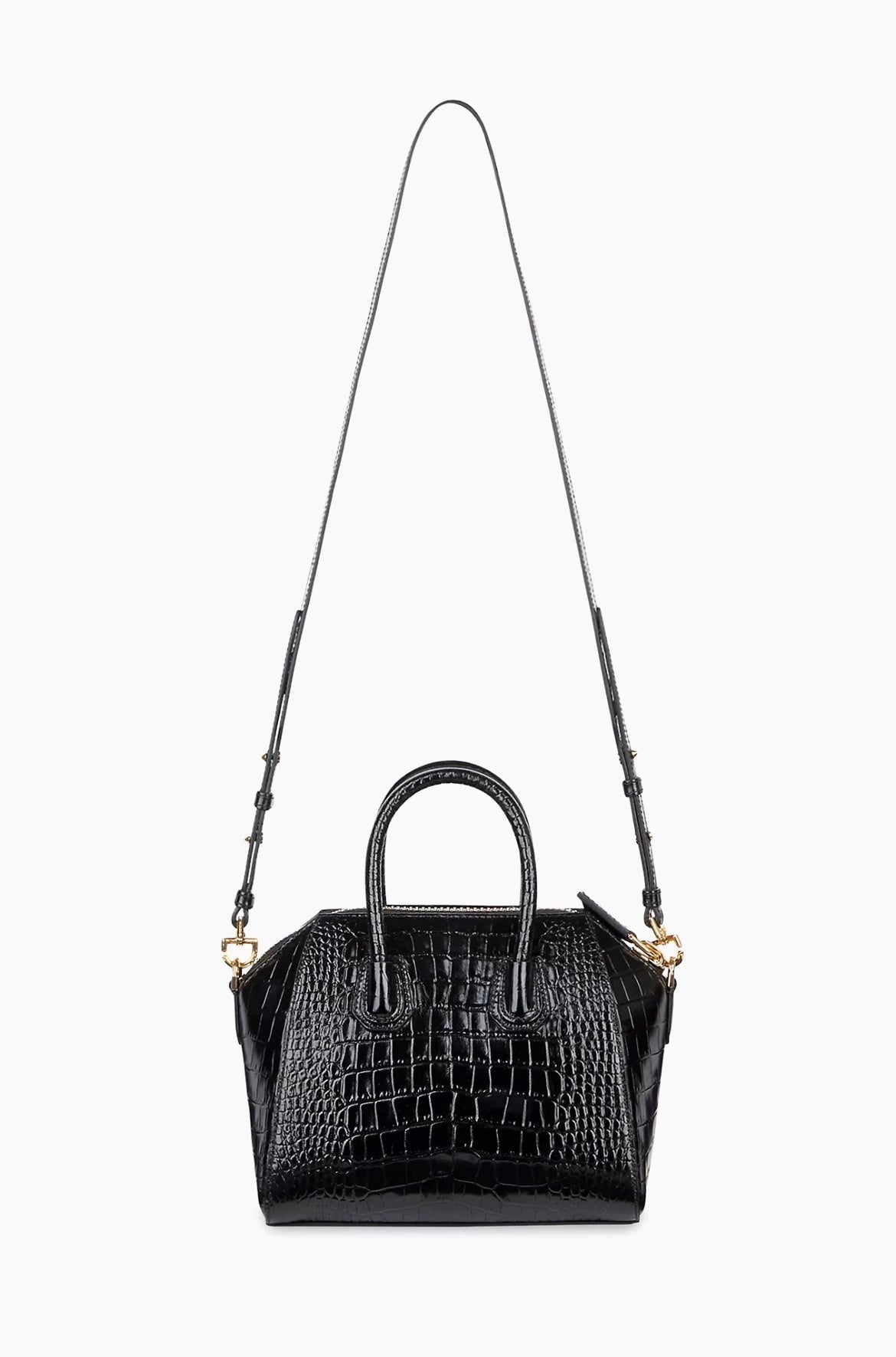 GIVENCHY SMALL CALFSKIN LEATHER CROC EMBOSSED ANTIGONA BAG