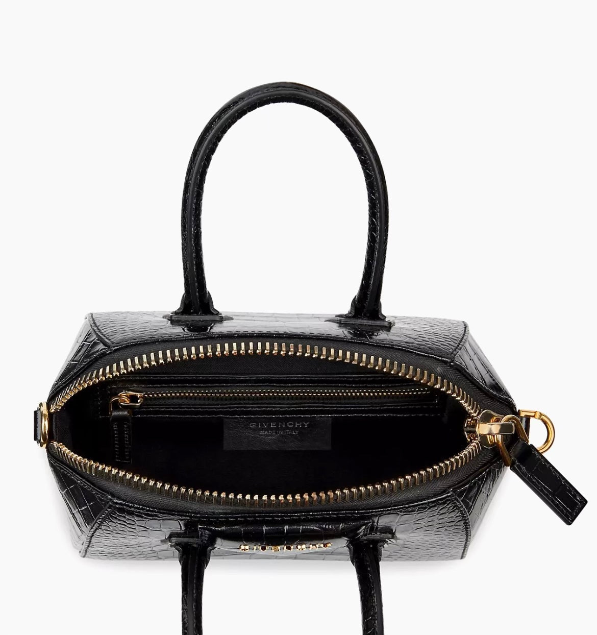 GIVENCHY SMALL CALFSKIN LEATHER CROC EMBOSSED ANTIGONA BAG