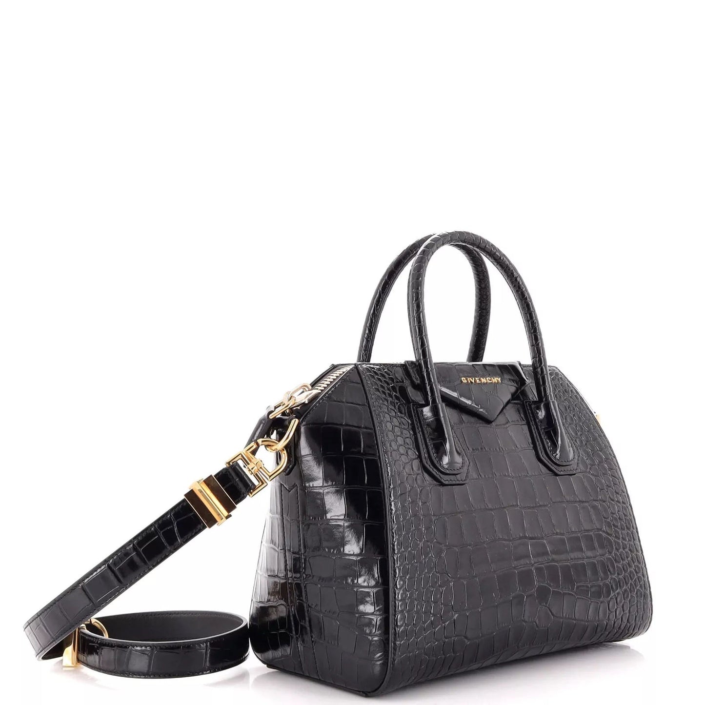 GIVENCHY SMALL CALFSKIN LEATHER CROC EMBOSSED ANTIGONA BAG