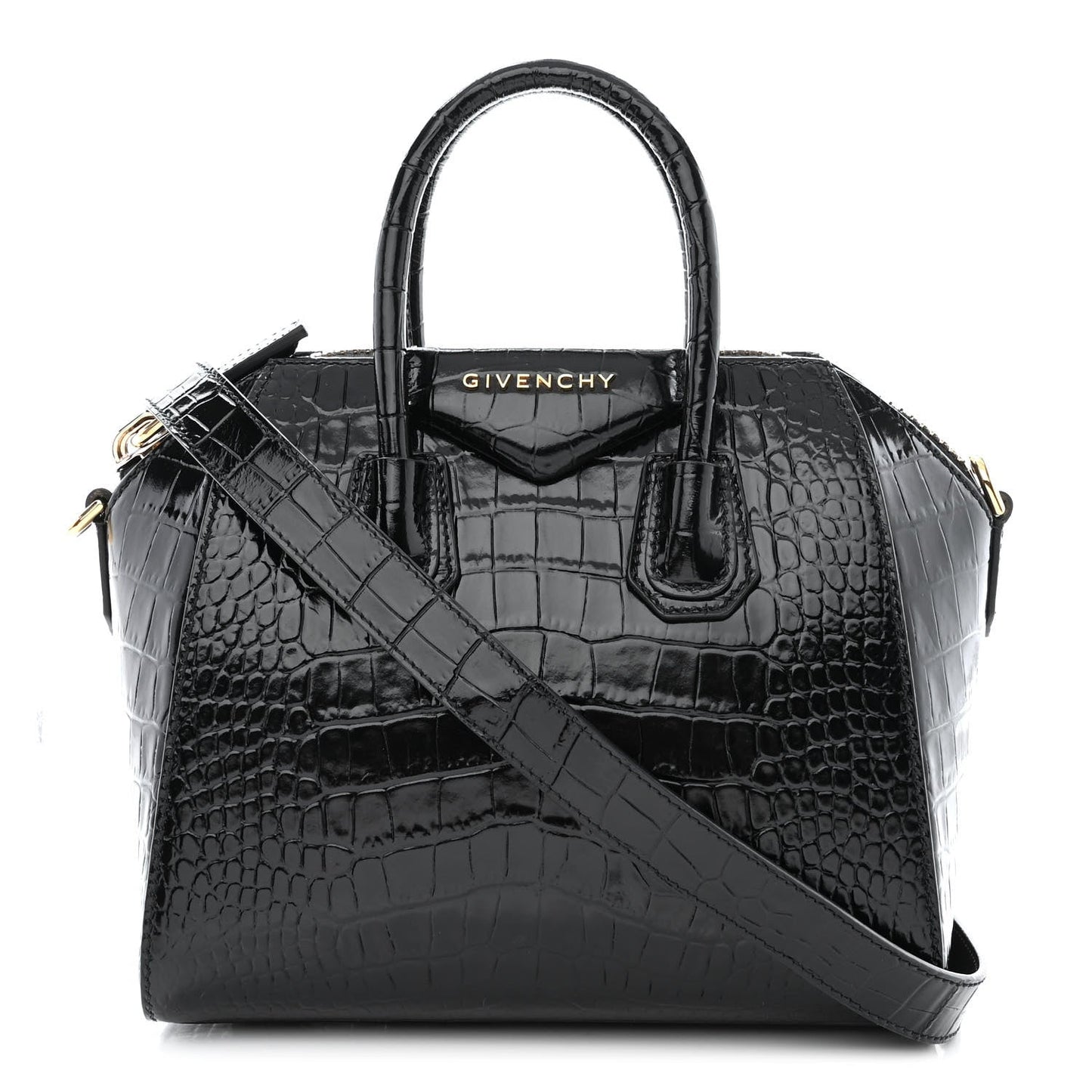 GIVENCHY SMALL CALFSKIN LEATHER CROC EMBOSSED ANTIGONA BAG