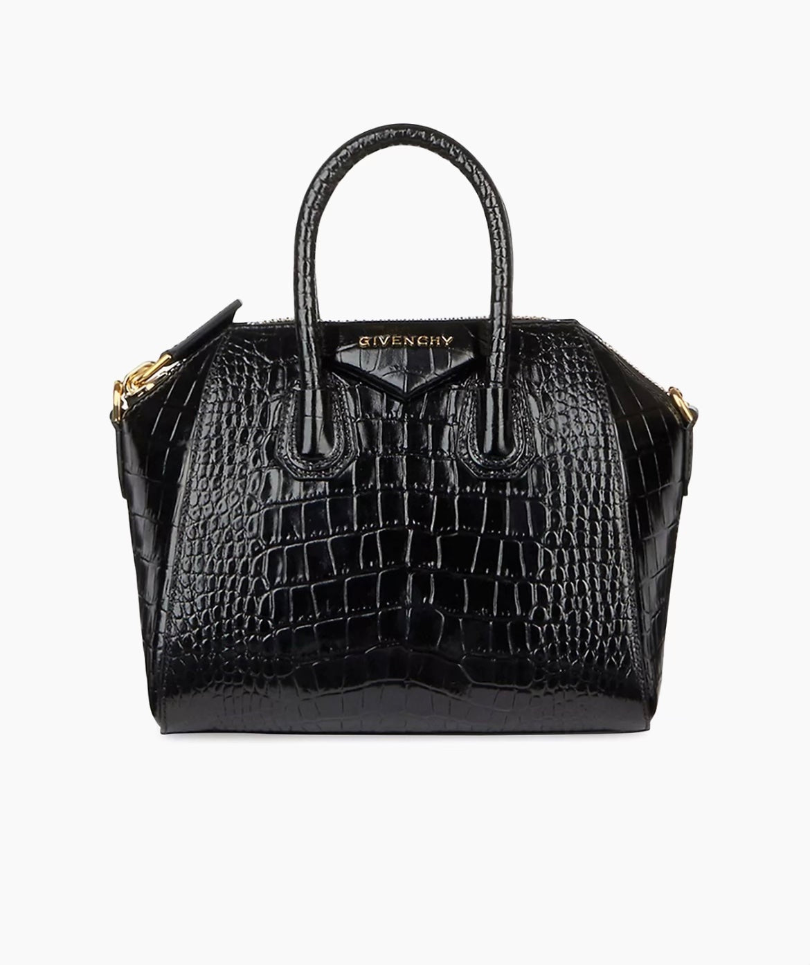 GIVENCHY SMALL CALFSKIN LEATHER CROC EMBOSSED ANTIGONA BAG