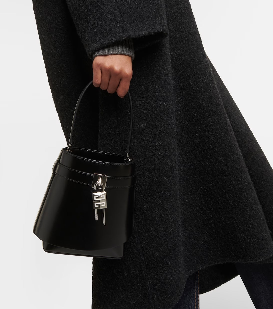 GIVENCHY SHARK LOCK LEATHER BUCKET BAG