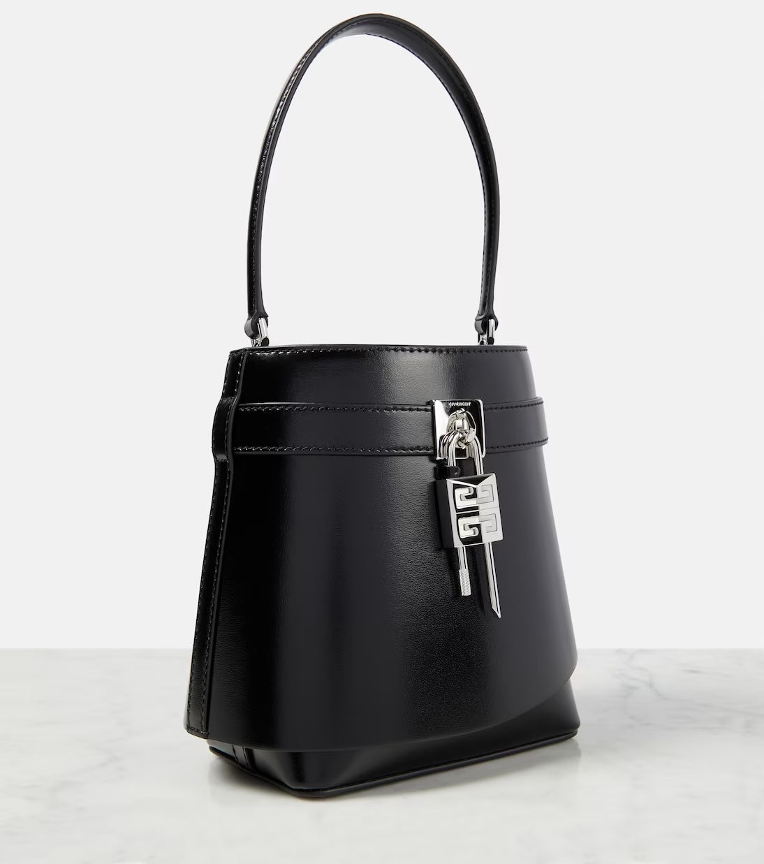 GIVENCHY SHARK LOCK LEATHER BUCKET BAG
