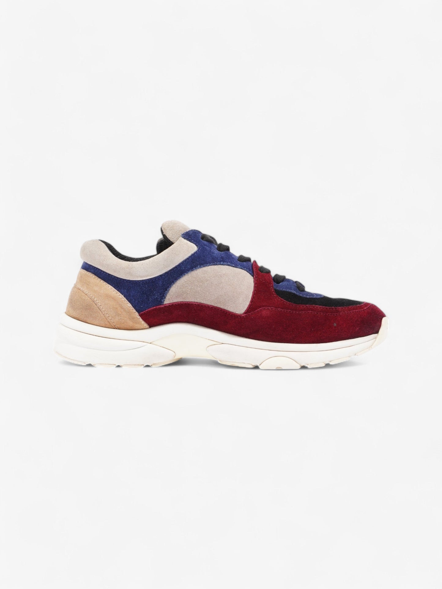 Chanel CC Logo Sneakers Maroon  / Black / Beige Suede EU 41 UK 8.5