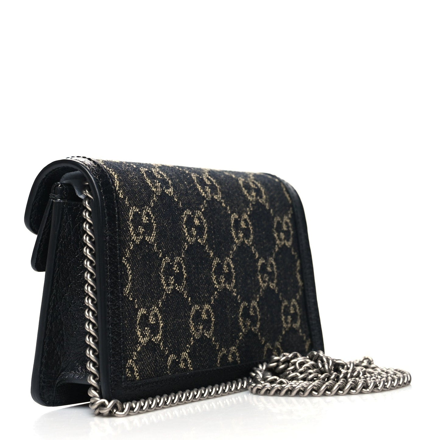 GUCCI GG MONOGRAM BLACK DENIM SUPER MINI DIONYSUS SHOULDER BAG