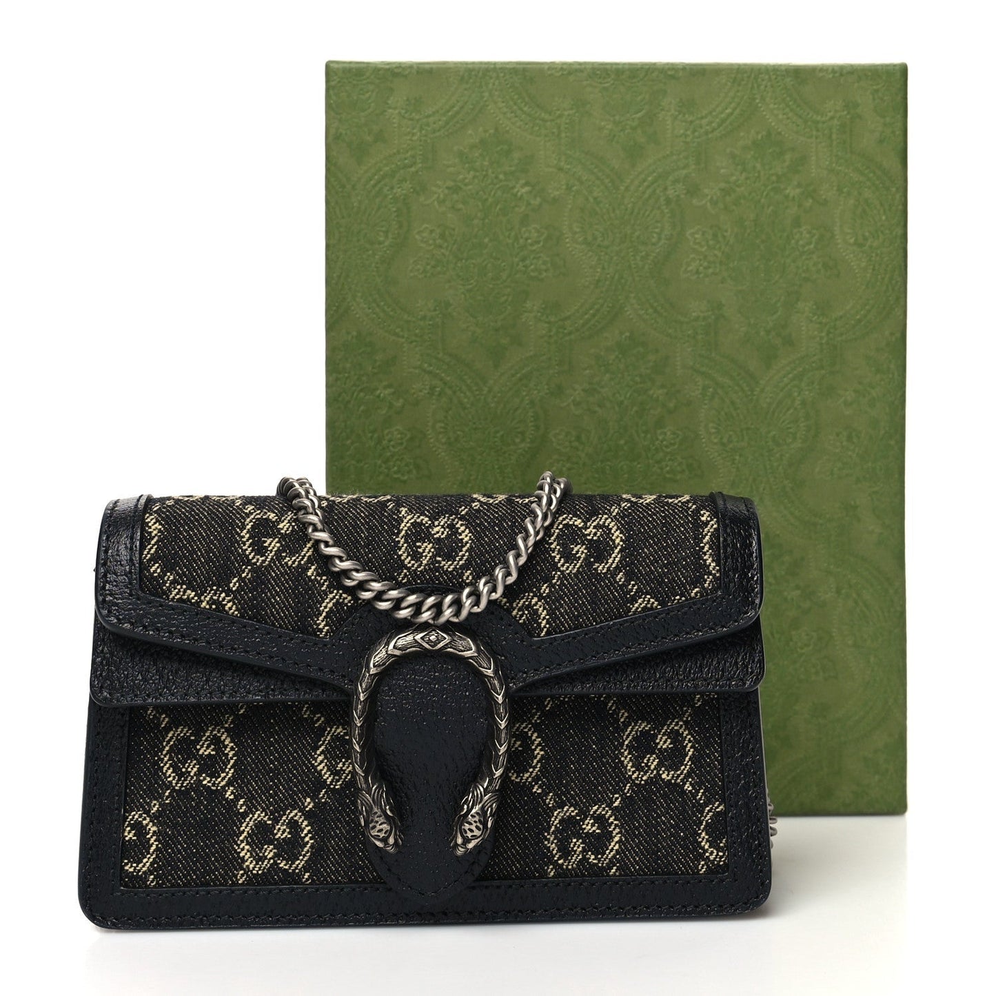 GUCCI GG MONOGRAM BLACK DENIM SUPER MINI DIONYSUS SHOULDER BAG