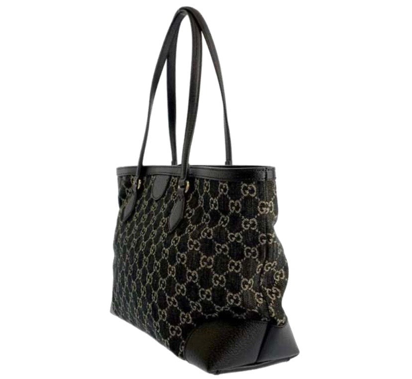 GUCCI JACQUARD GG MONOGRAM OPHIDIA MEDIUM DENIM TOTE BAG