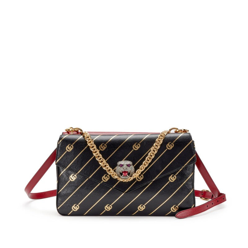 GUCCI CALFSKIN GG MEDIUM THIARA DOUBLE ENVELOPE SHOULDER BAG
