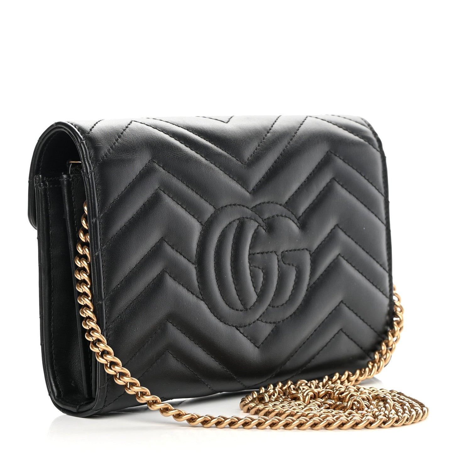 GUCCI GG MARMONT MATELASSE CALFSKIN MINI WALLET ON A CHAIN