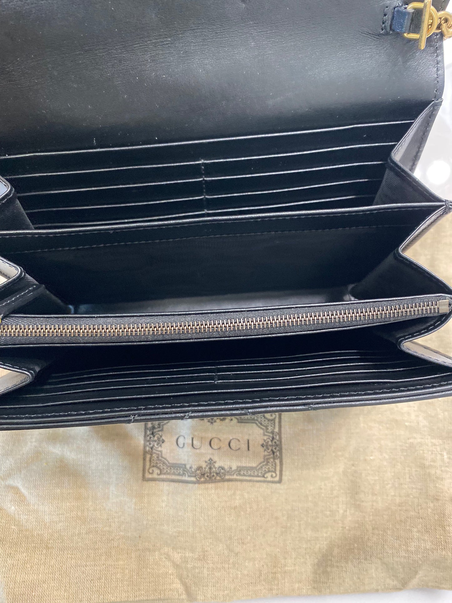 GUCCI GG MARMONT MATELASSE CALFSKIN MINI WALLET ON A CHAIN