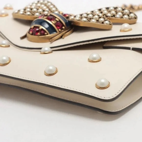 GUCCI NAPPA LEATHER STUDDED QUEEN MARGARET MINI BROADWAY BEE BAG/CLUTCH