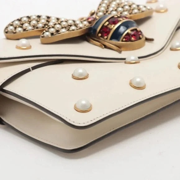 GUCCI NAPPA LEATHER STUDDED QUEEN MARGARET MINI BROADWAY BEE BAG/CLUTCH
