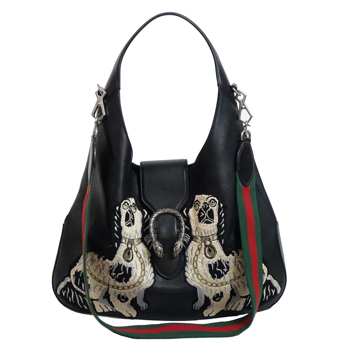 GUCCI CALFSKIN KING CHARLES SPANIEL DOGS EMBROIDERED LARGE DIONYSUS HOBO