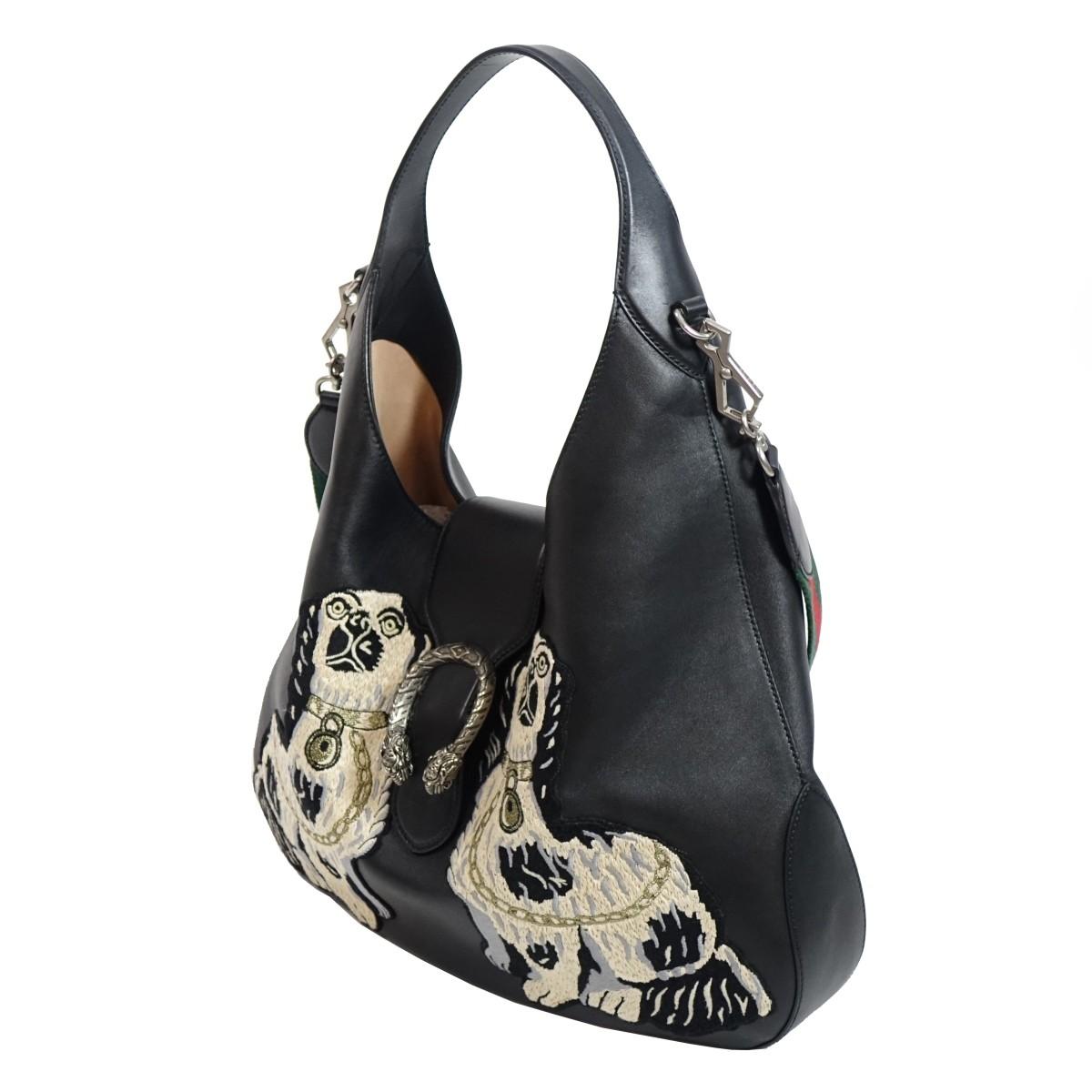 GUCCI CALFSKIN KING CHARLES SPANIEL DOGS EMBROIDERED LARGE DIONYSUS HOBO