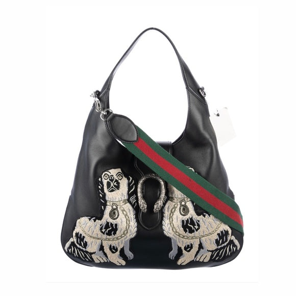 GUCCI CALFSKIN KING CHARLES SPANIEL DOGS EMBROIDERED LARGE DIONYSUS HOBO